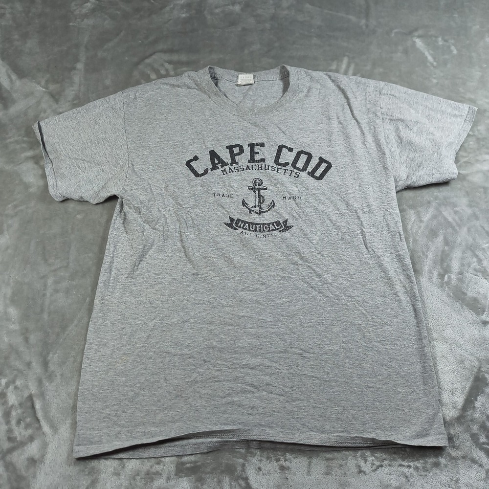 Vintage Cape Cod Shirt Men Large Gray Nautical Massachusetts Anchor Short Sleeve